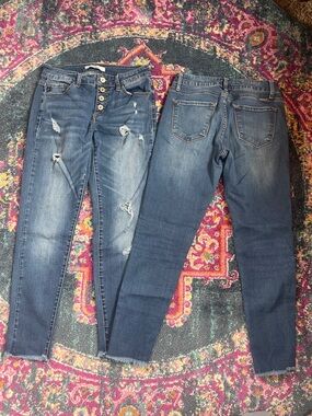 KanCan Women's Skinny Distressed Button-Front Jeans - Blue